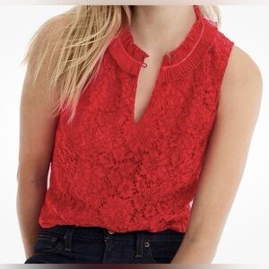 J. Crew Vibrant Red Lace Blouse with Ruffle Detail